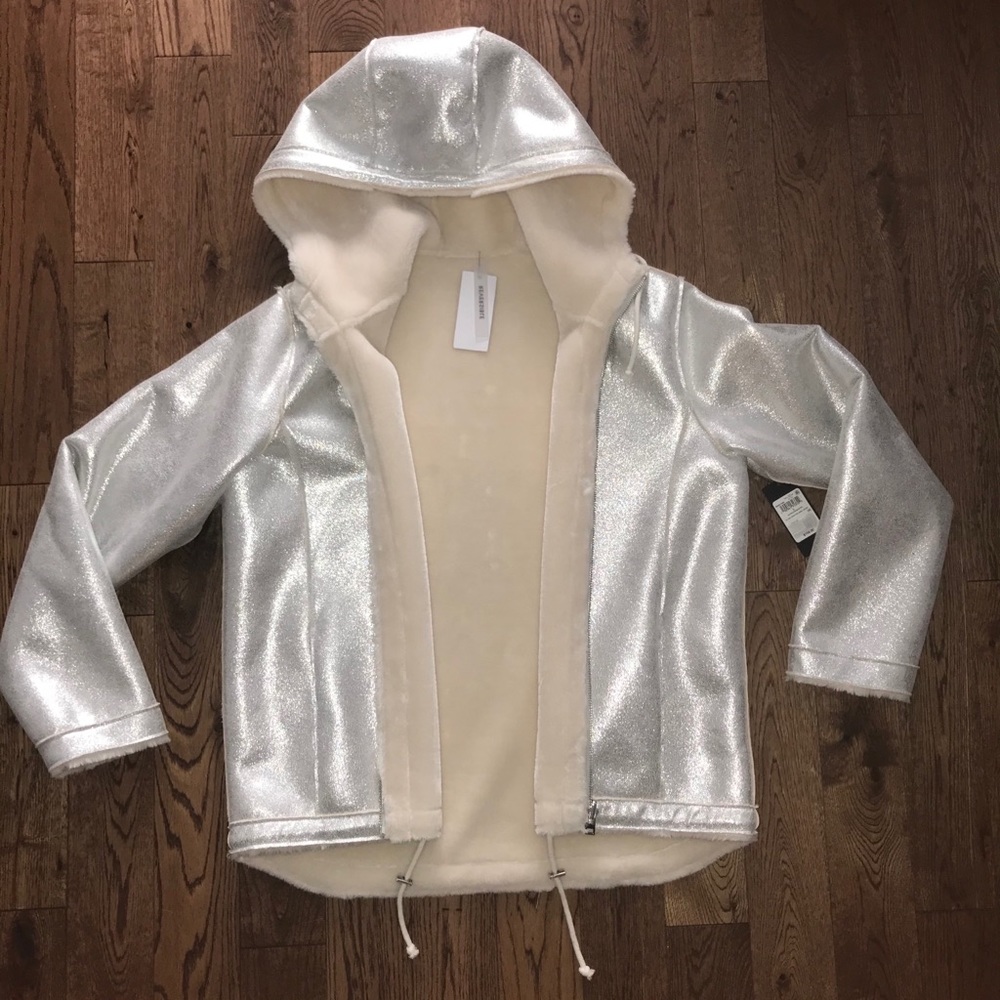 GUESS Lisa Faux Fur Lined Jacket Silver/Cream Sz L